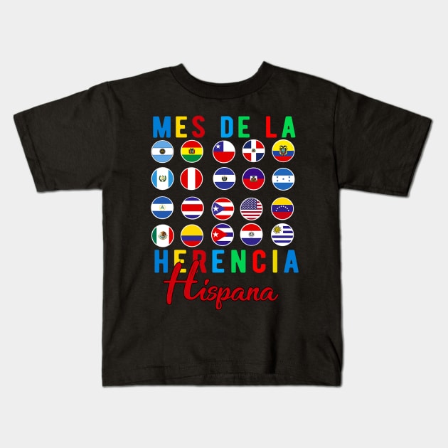 Mes de la Herencia Hispana National Latino Countries Flag Kids T-Shirt by Eleam Junie